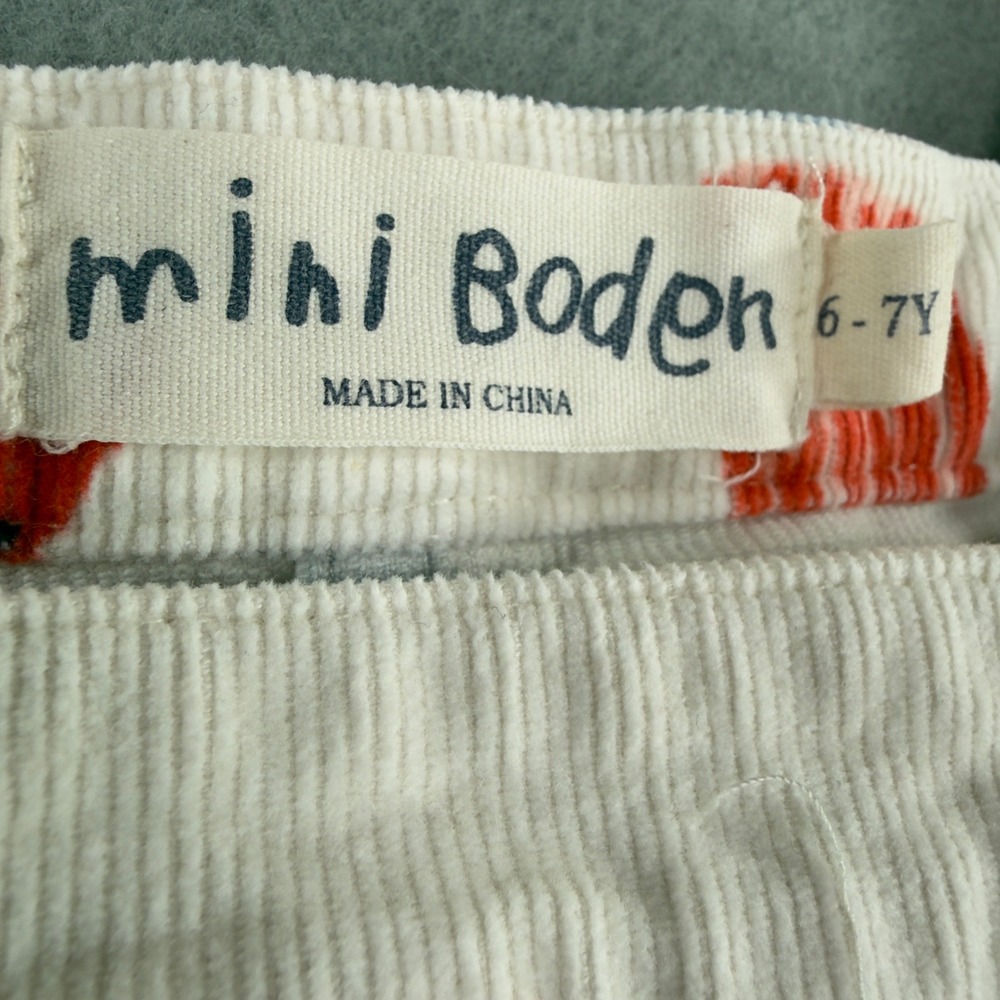 Mini Boden Girls Bird Print Corduroy Pinafore Dress White Multi Color 6-7Y - Picture 2 of 10